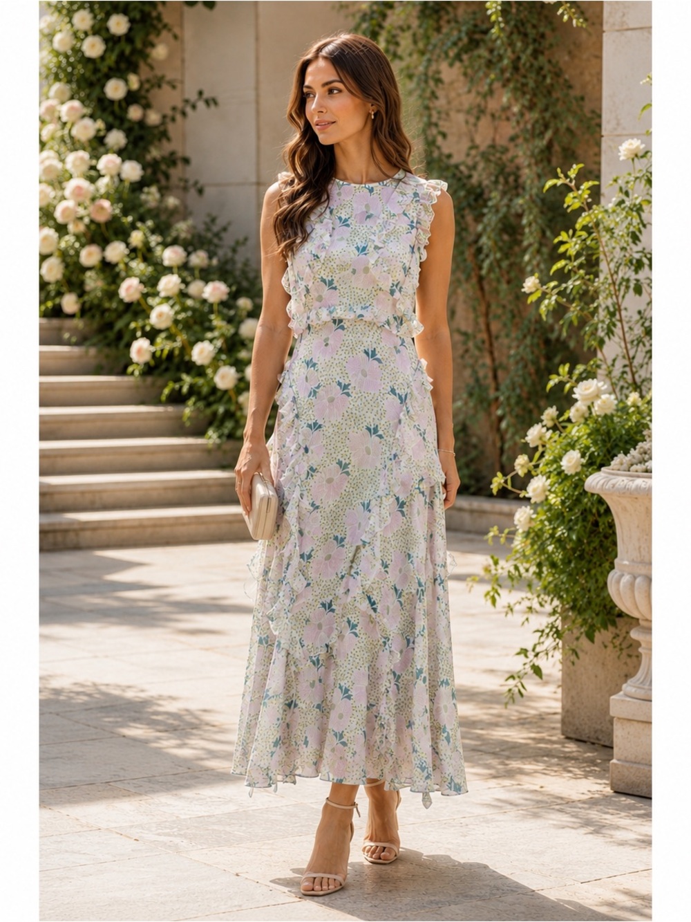 NEW Ted Baker Calinia Waterfall Midi Dress Size 0 Floral